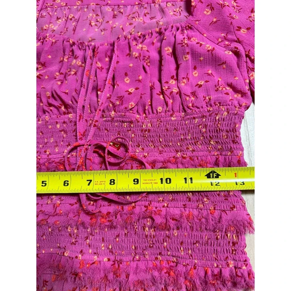 Free People Blouse Pink Floral Smocked Boho Peasant Cottagecore Festival Femme S